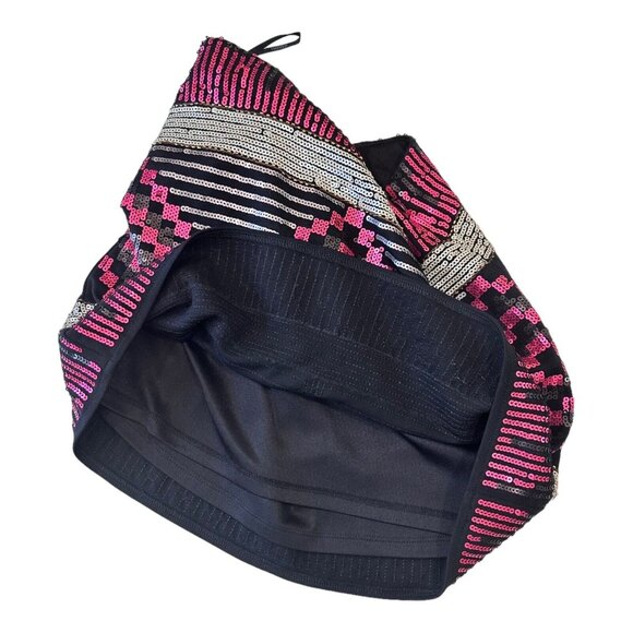 Forever 21 Women Mini Skirt SZ M Black-Pink Sequined-Side Zip Cocktail-Party Nig - Picture 9 of 9